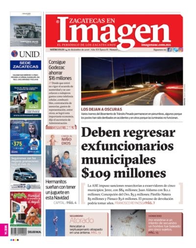 Imagen Zacatecas edición del 14 de Diciembre 2016