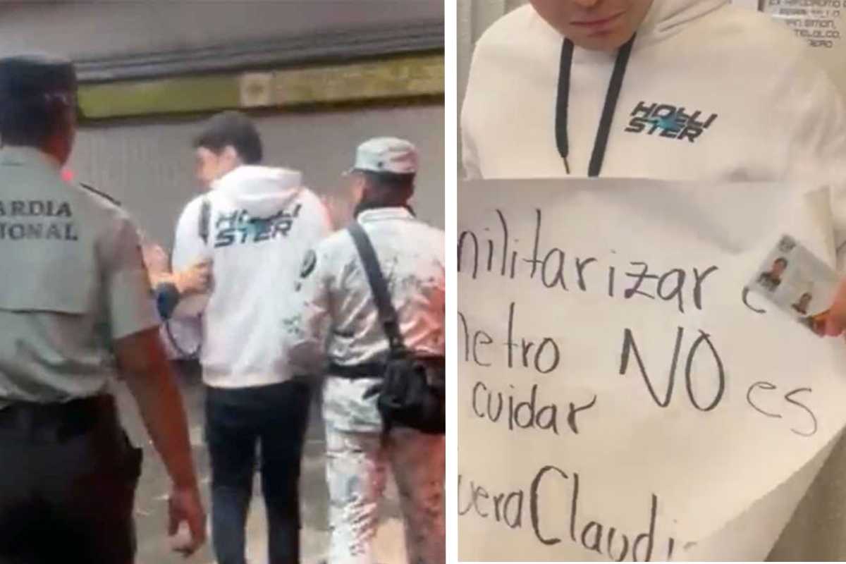 Un video muestra la detención de un joven; que se manifestaba en las instalaciones del Metro; por parte de la Guardia Nacional.