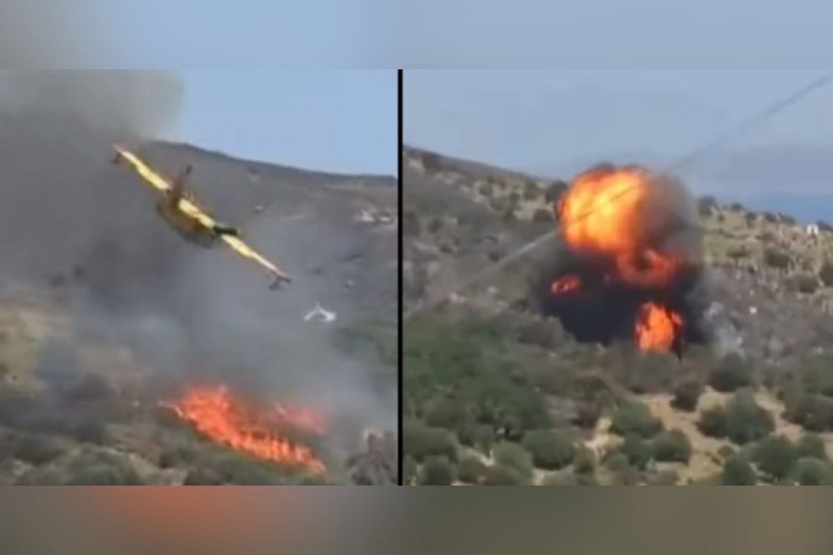 Este martes en la isla griega de Eubea; un avión bombardero de agua con dos tripulantes se estrelló mientras combatía uno de los incendios forestales que están arrasando Grecia