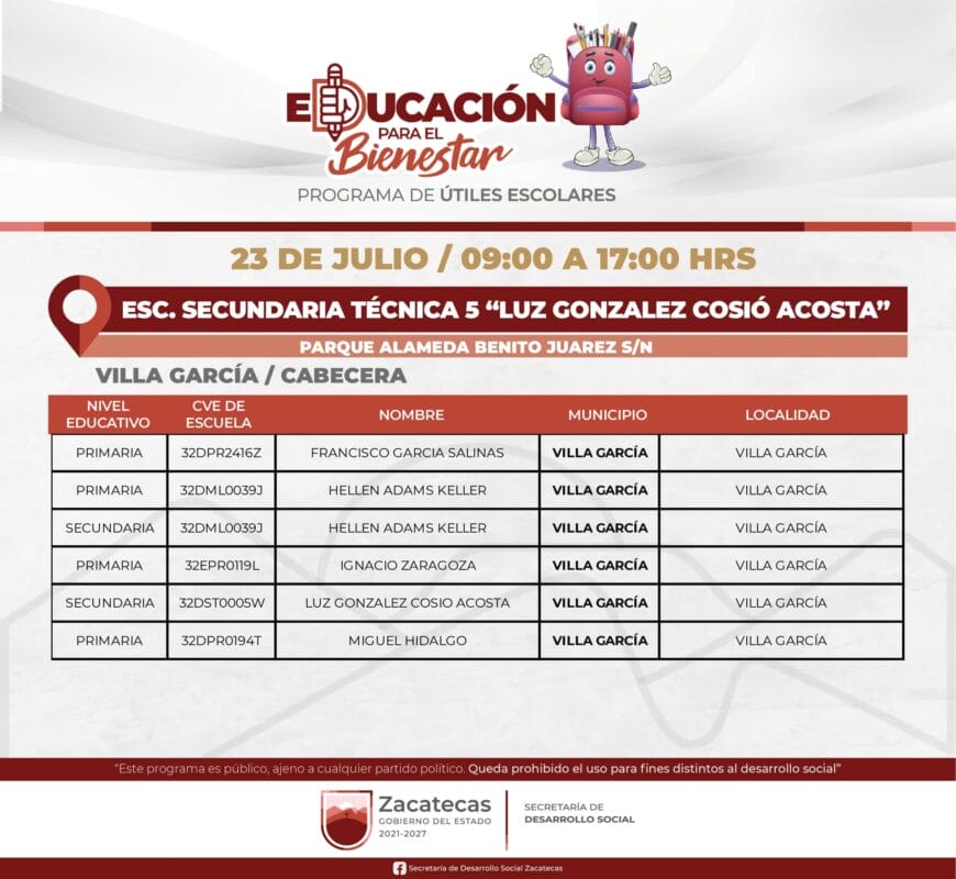 Educación para el Bienestar Zacatecas Fechas y dónde recoger tu kit de