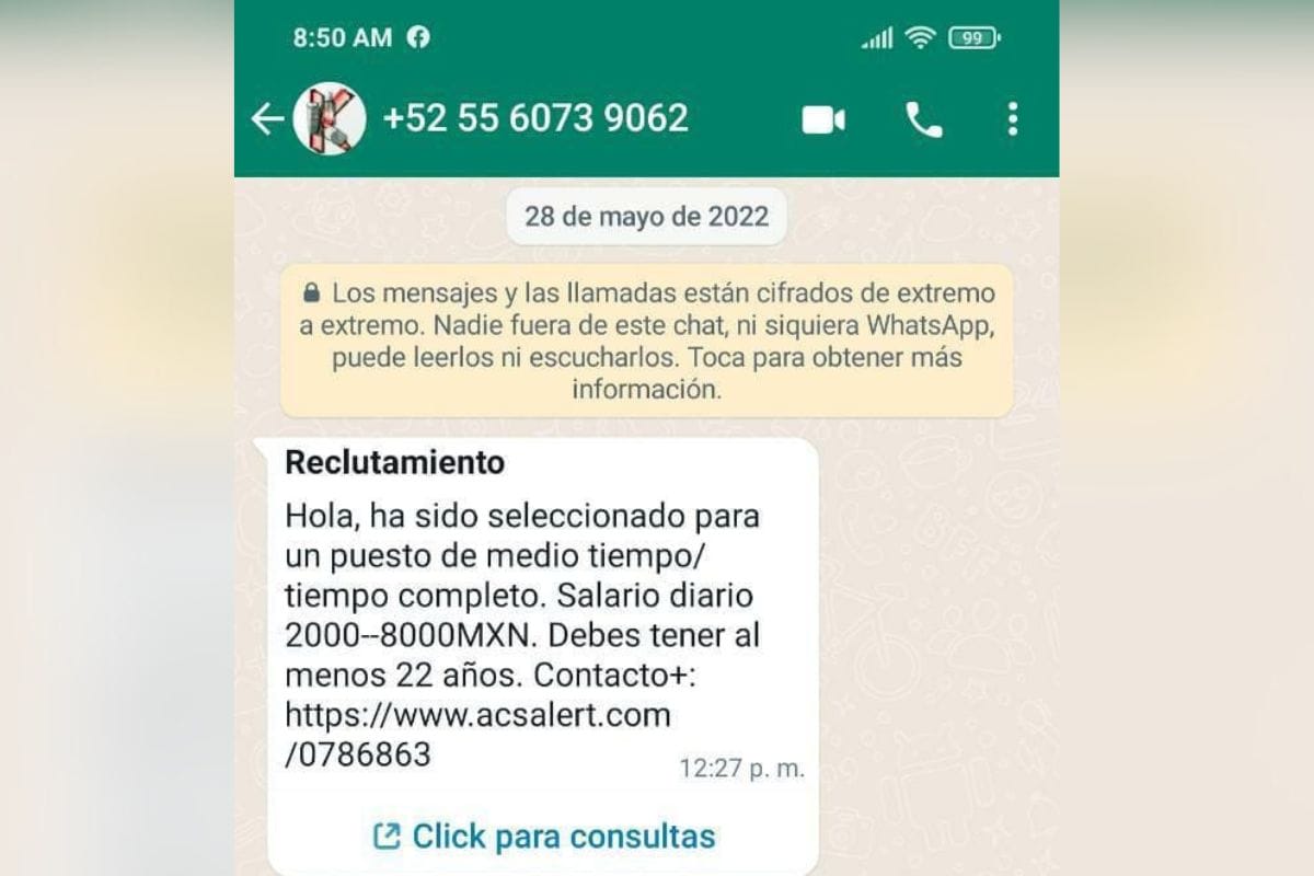 En días recientes se han registrado ofertas de trabajo falsas en WhatsApp; que no te engañen así como le sucedió a una mujer,