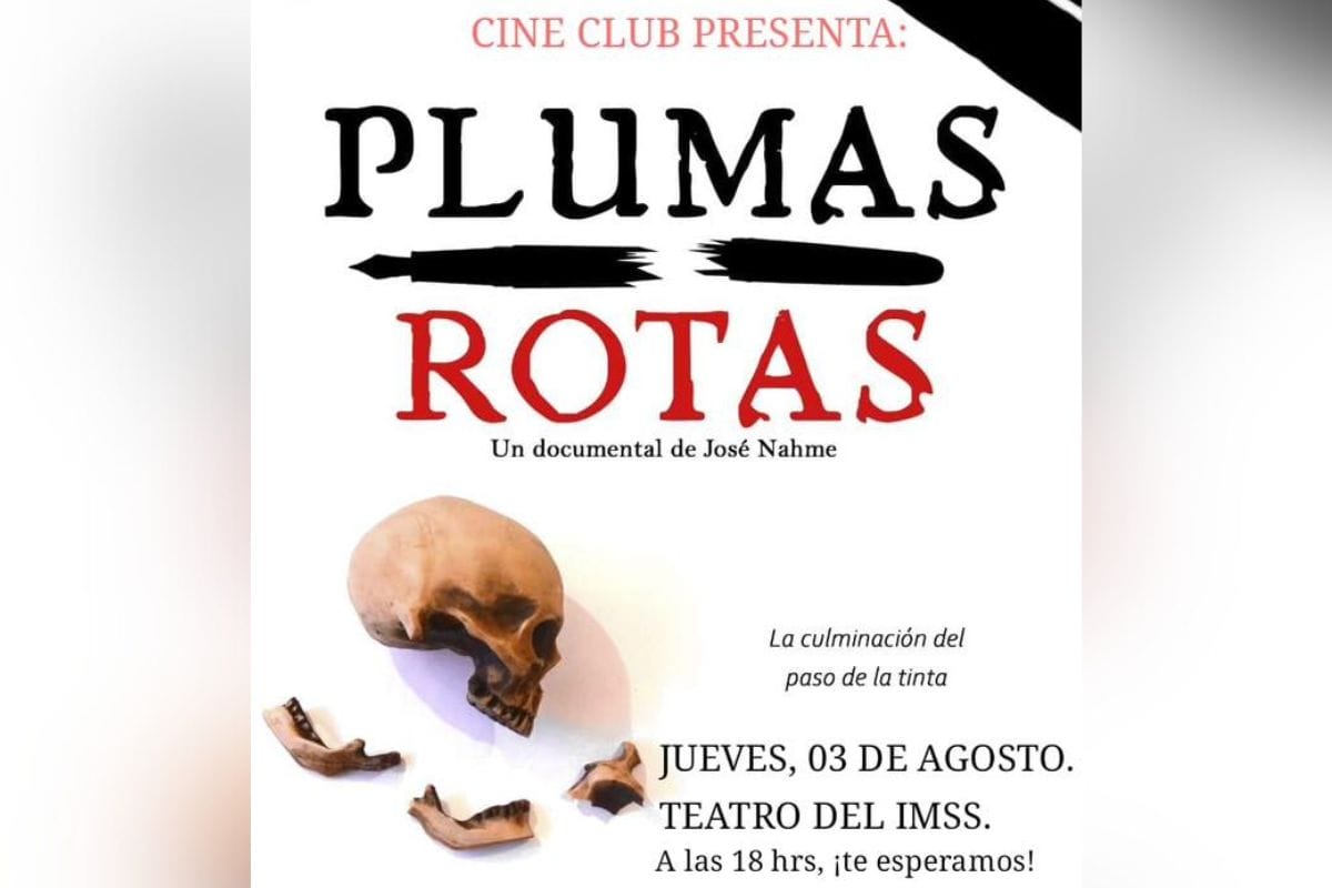 La Comunidad de Cine y Audiovisual Zacatecas, dentro de sus actividades culturales; hace una atenta invitación al público en general a la presentación del documental "Plumas Rotas" de José Nahame