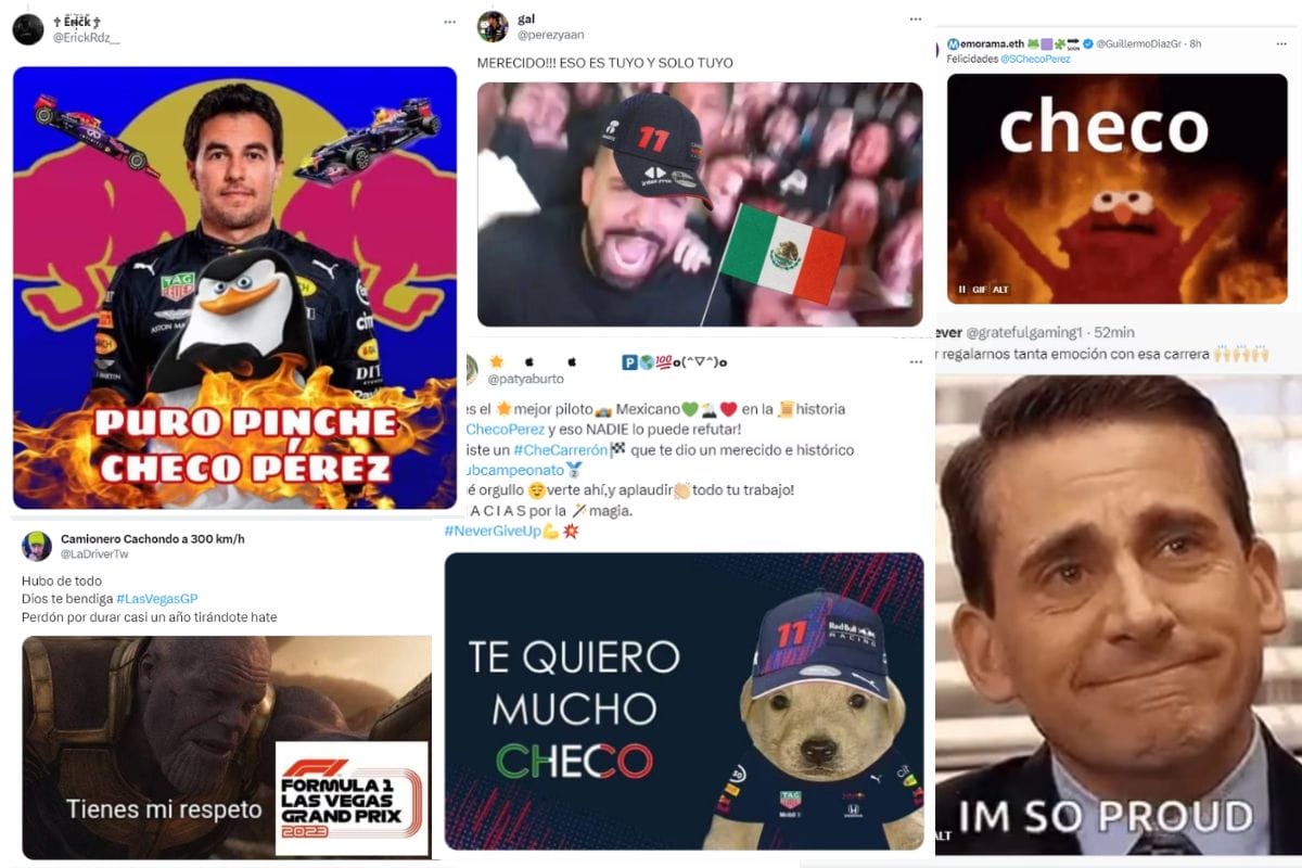 Checo Pérez se colocó como tendencia en redes sociales debido a su podio en el Gran Premio de Las Vegas donde aseguró el subcampeonato de pilotos y protagonizó los memes. | Foto: Cortesía.